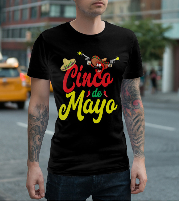 Cinco De Mayo Mexican Party Fiesta Sombrero Chili Pistols T-Shirt