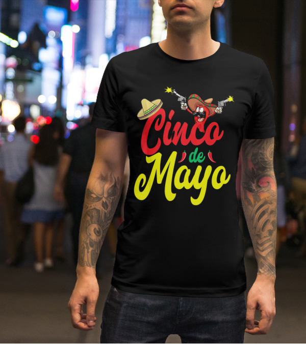 Cinco De Mayo Mexican Party Fiesta Sombrero Chili Pistols T-Shirt