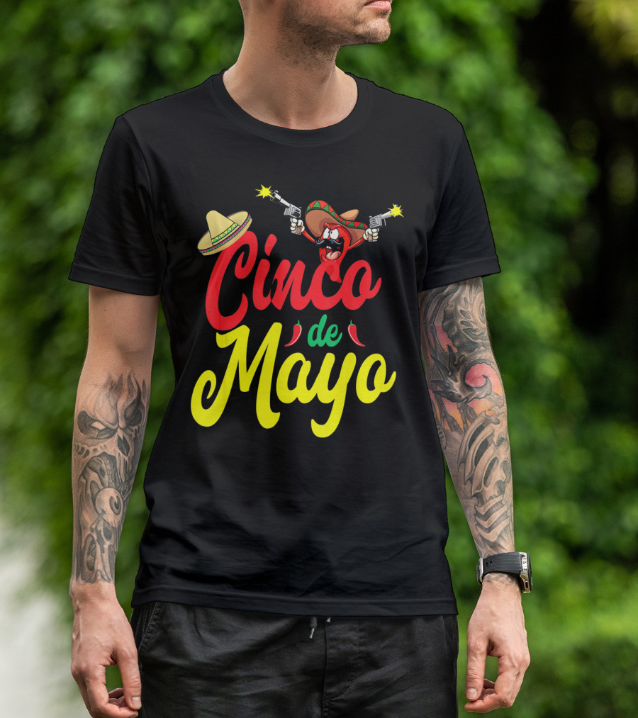 Cinco De Mayo Mexican Party Fiesta Sombrero Chili Pistols T-Shirt