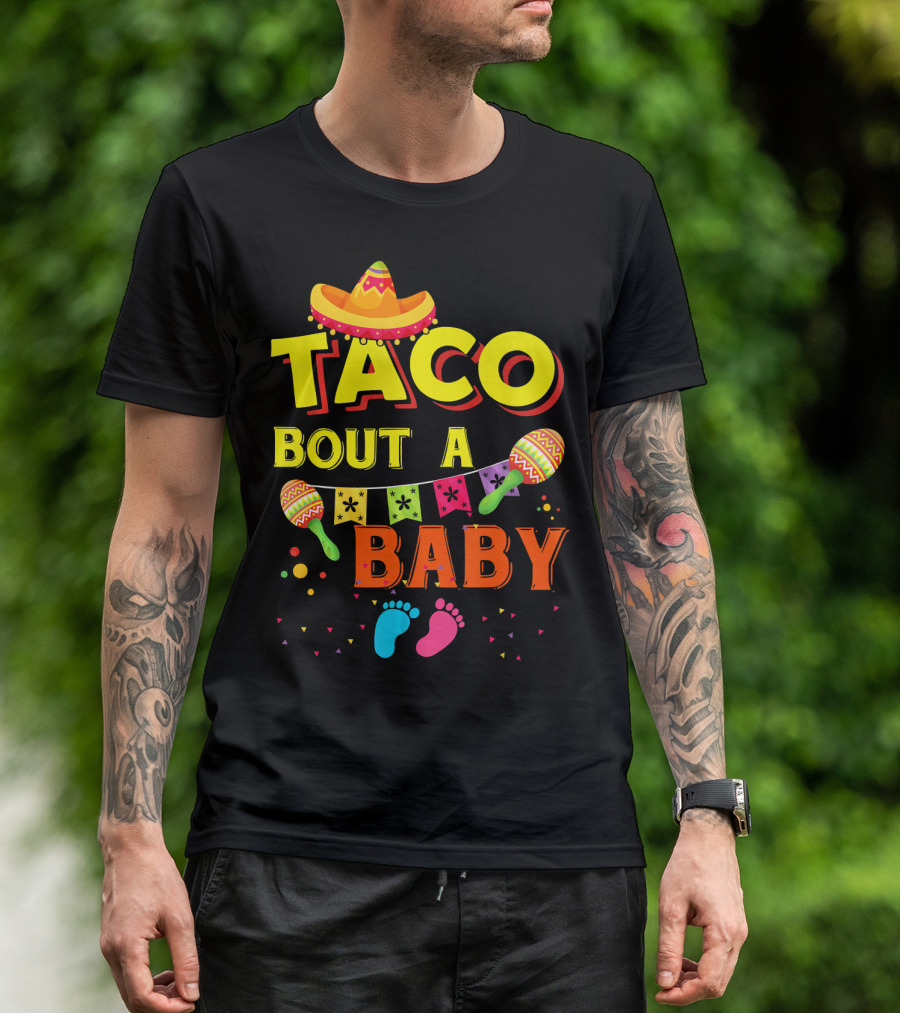 Taco Bout A Baby Sombrero Maracas Colorful Pregnancy Announcement T-Shirt