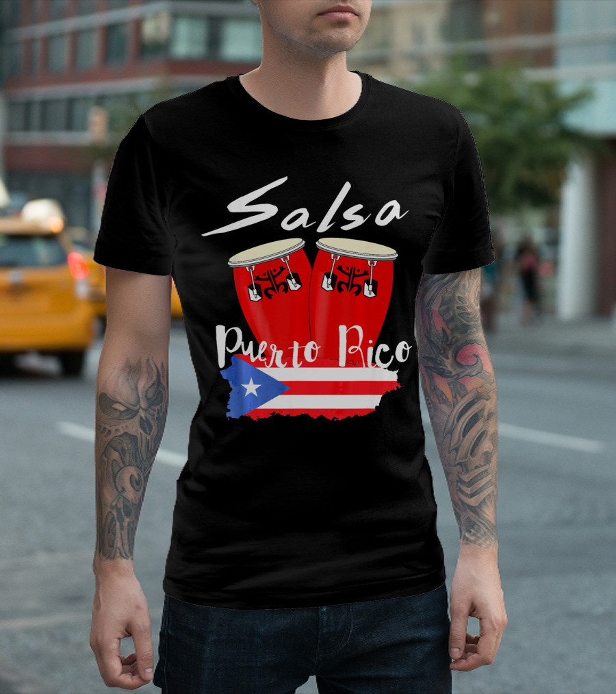 Salsa Puerto Rico Boricua Flag Bongos T-Shirt