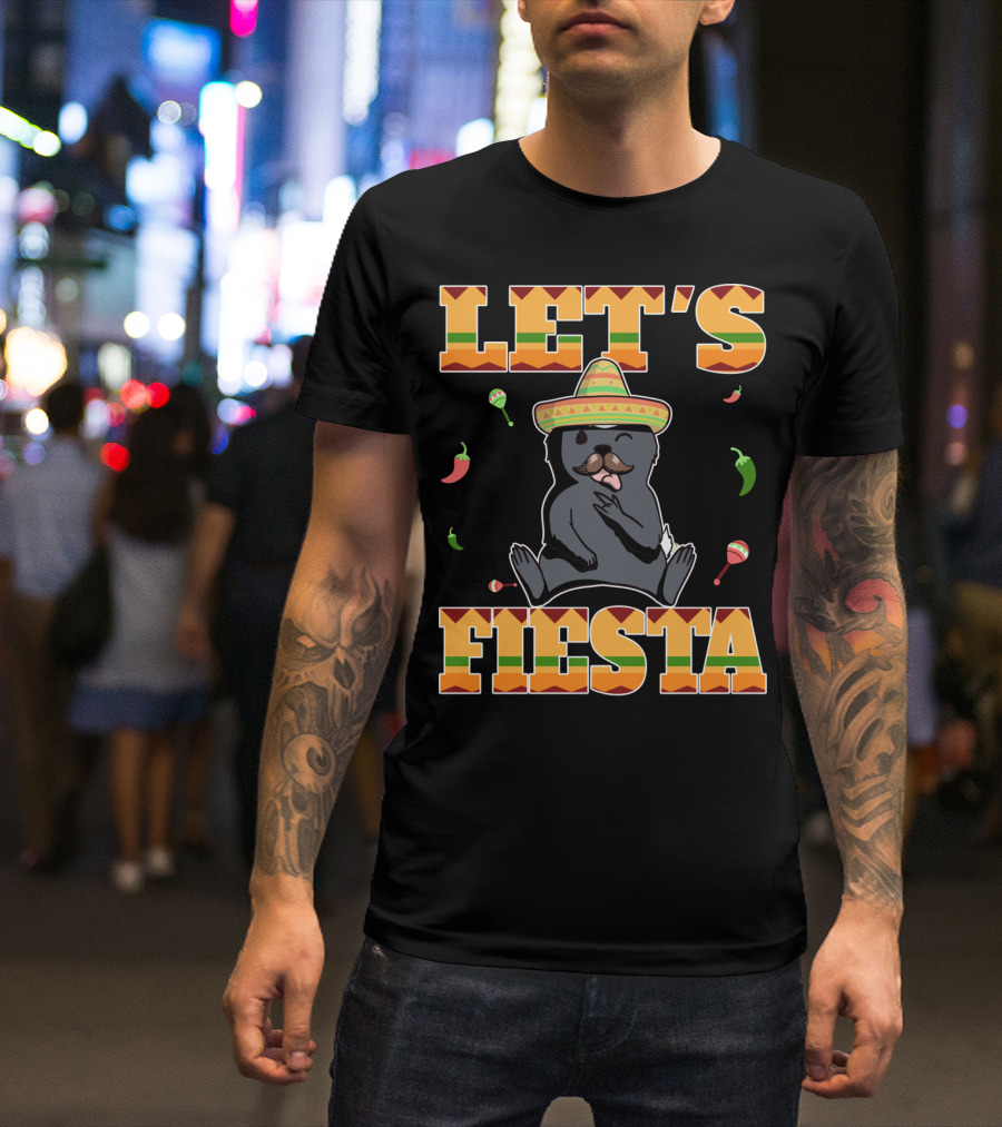 Let's Fiesta Honey Badger Sombrero Cinco De Mayo Celebration Peppers Maracas T-Shirt