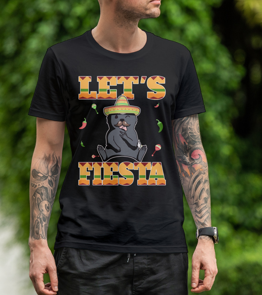 Let's Fiesta Honey Badger Sombrero Cinco De Mayo Celebration Peppers Maracas T-Shirt
