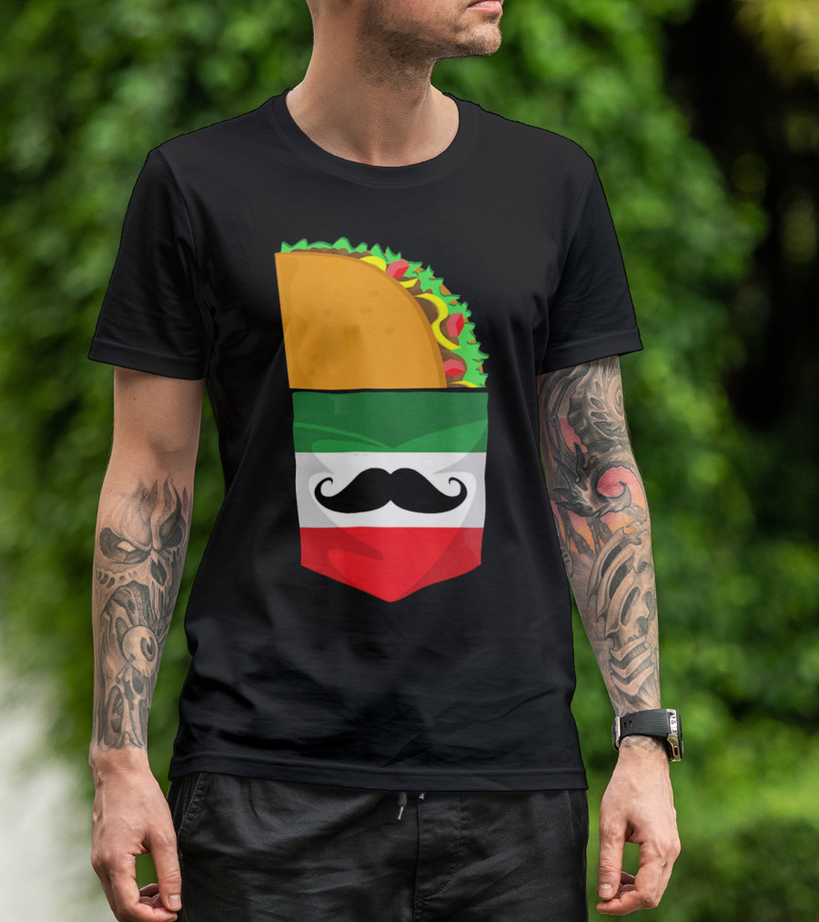 Mexican Flag Taco Cinco De Mayo Mustache T-Shirt