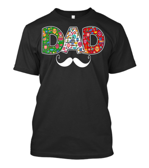 Mens Mexico Skull Maracas Sombrero Dad Mustache Colorful Icons T-Shirt