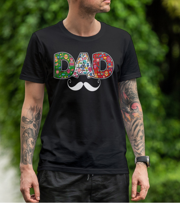 Mens Mexico Skull Maracas Sombrero Dad Mustache Colorful Icons T-Shirt