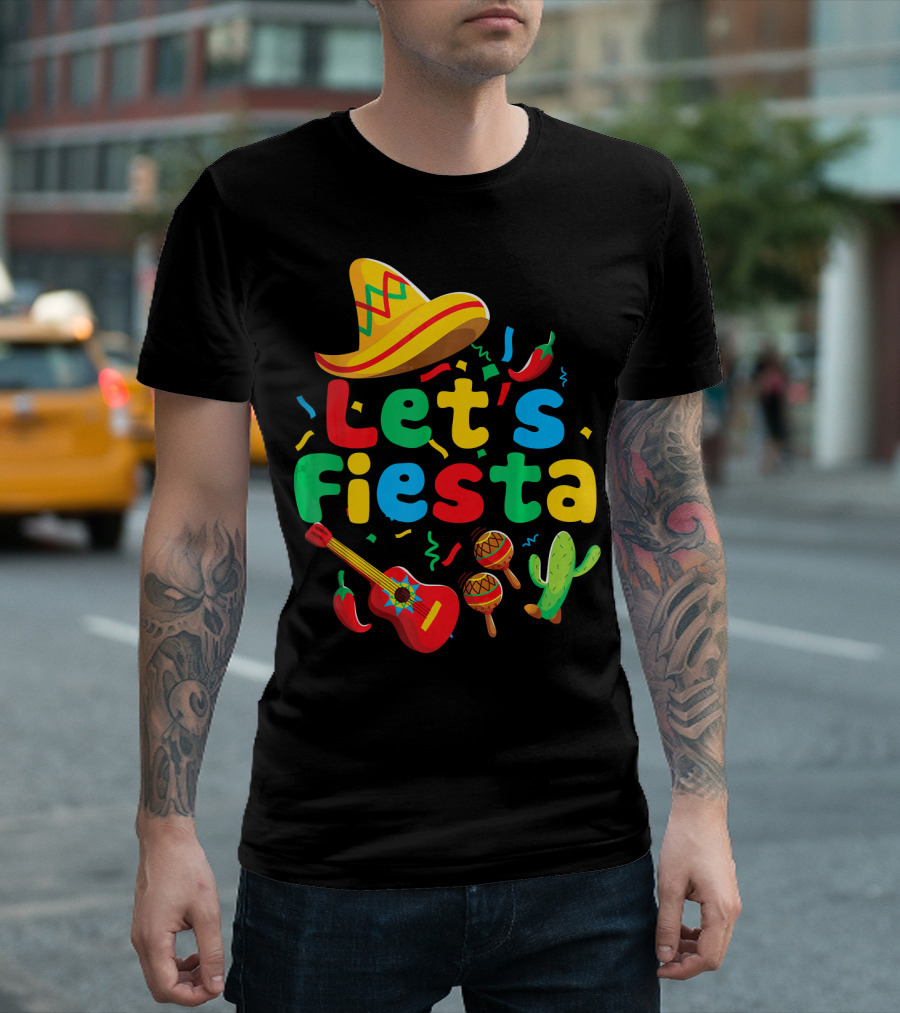 Let's Fiesta Cinco De Mayo Mexican Guitar Cactus T-Shirt