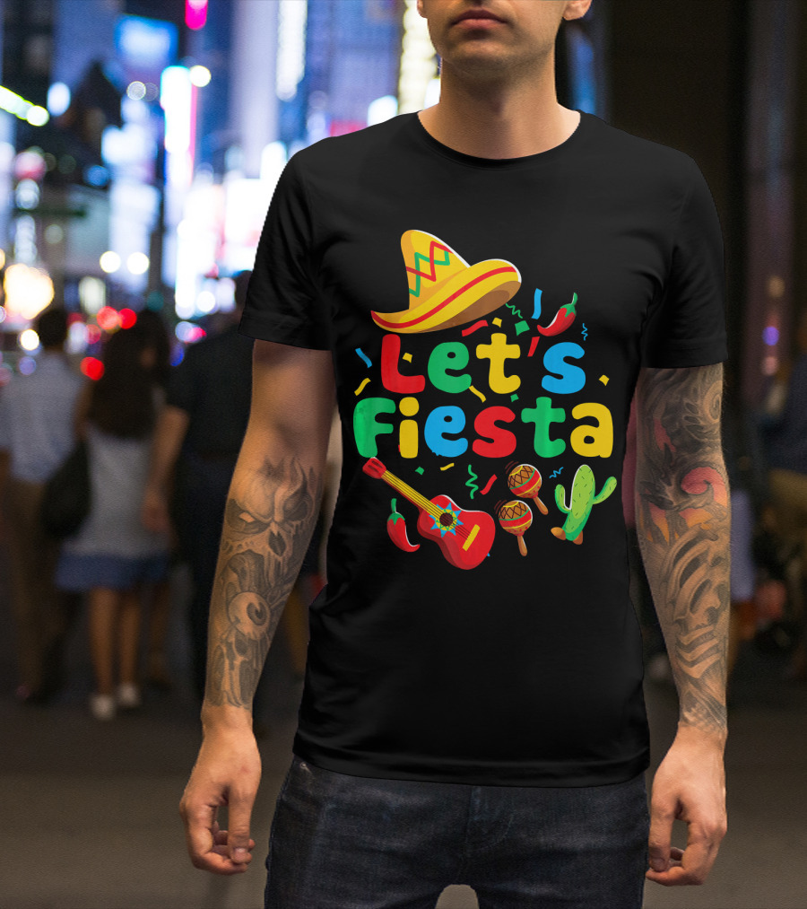 Let's Fiesta Cinco De Mayo Mexican Guitar Cactus T-Shirt