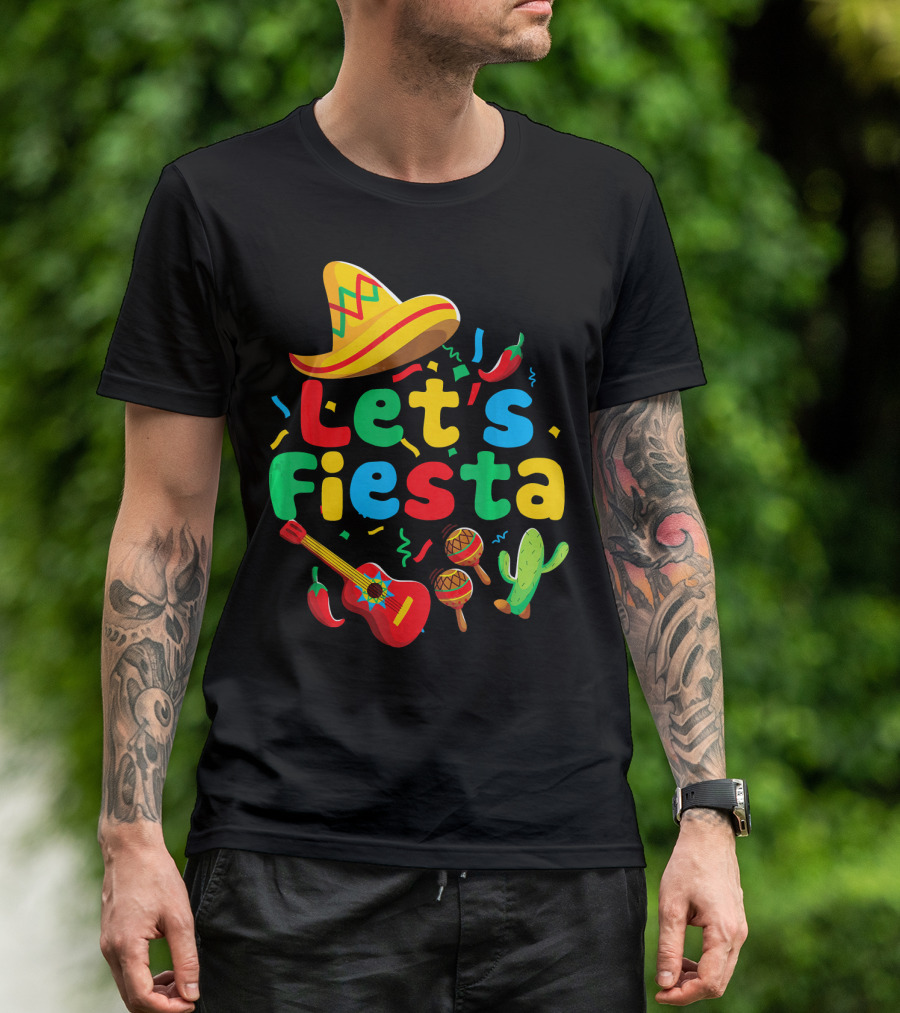 Let's Fiesta Cinco De Mayo Mexican Guitar Cactus T-Shirt