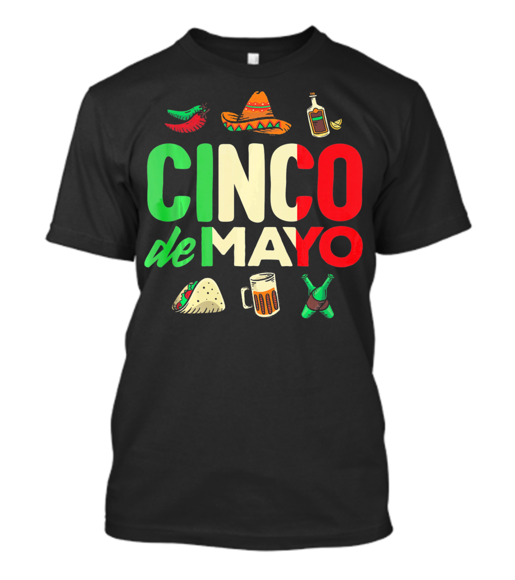 Cinco De Mayo Fiesta Sombrero Taco Beer Bottle Peppers T-Shirt
