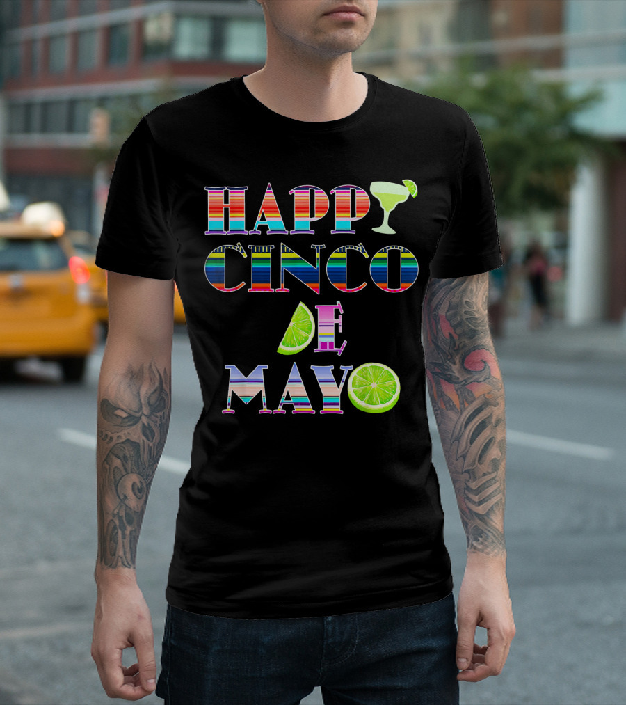 HAPPY CINCO DE MAYO Serape Stripes Margarita Lime T-Shirt