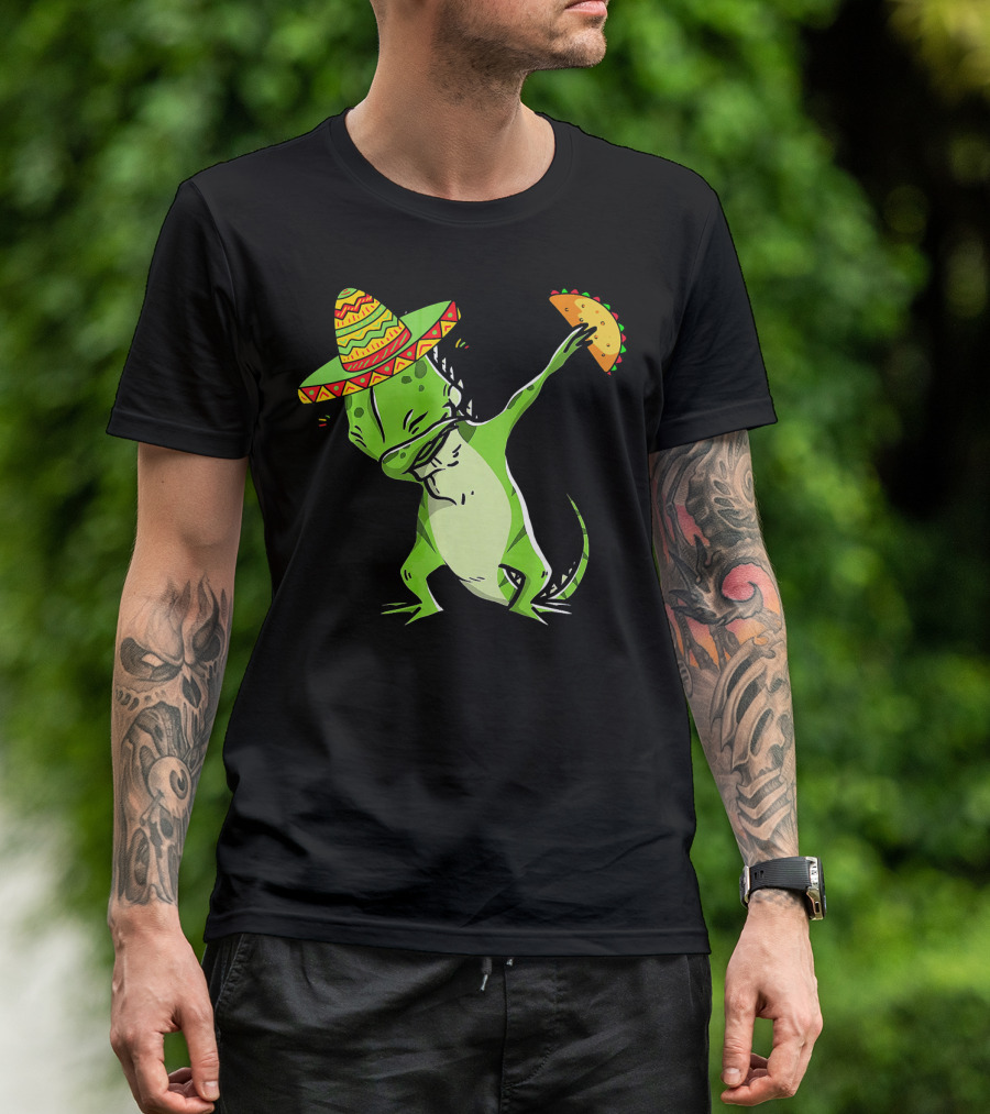 Cinco De Mayo Iguana Dabbing With Taco And Sombrero T-Shirt