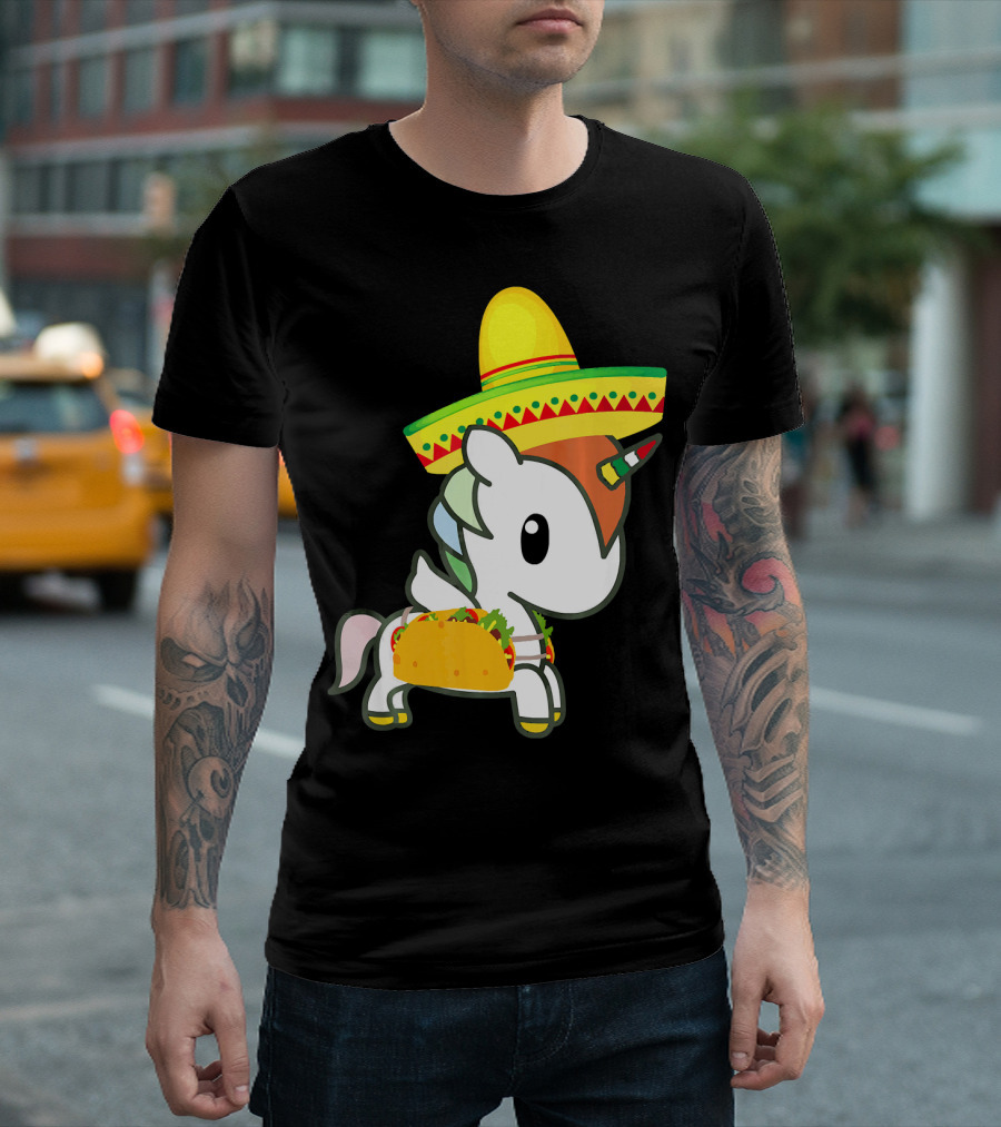 Chibi Cinco De Mayo Unicorn Wearing Sombrero Taco T-Shirt