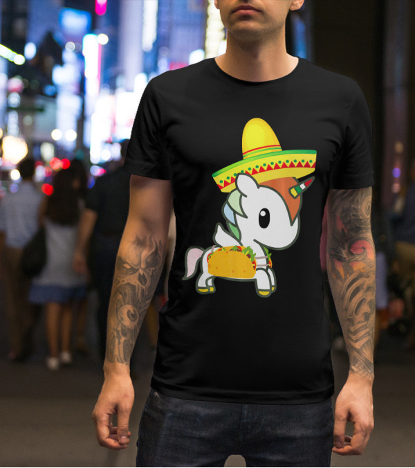 Chibi Cinco De Mayo Unicorn Wearing Sombrero Taco T-Shirt