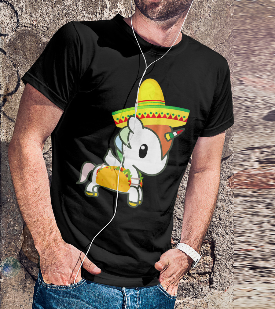 Chibi Cinco De Mayo Unicorn Wearing Sombrero Taco T-Shirt