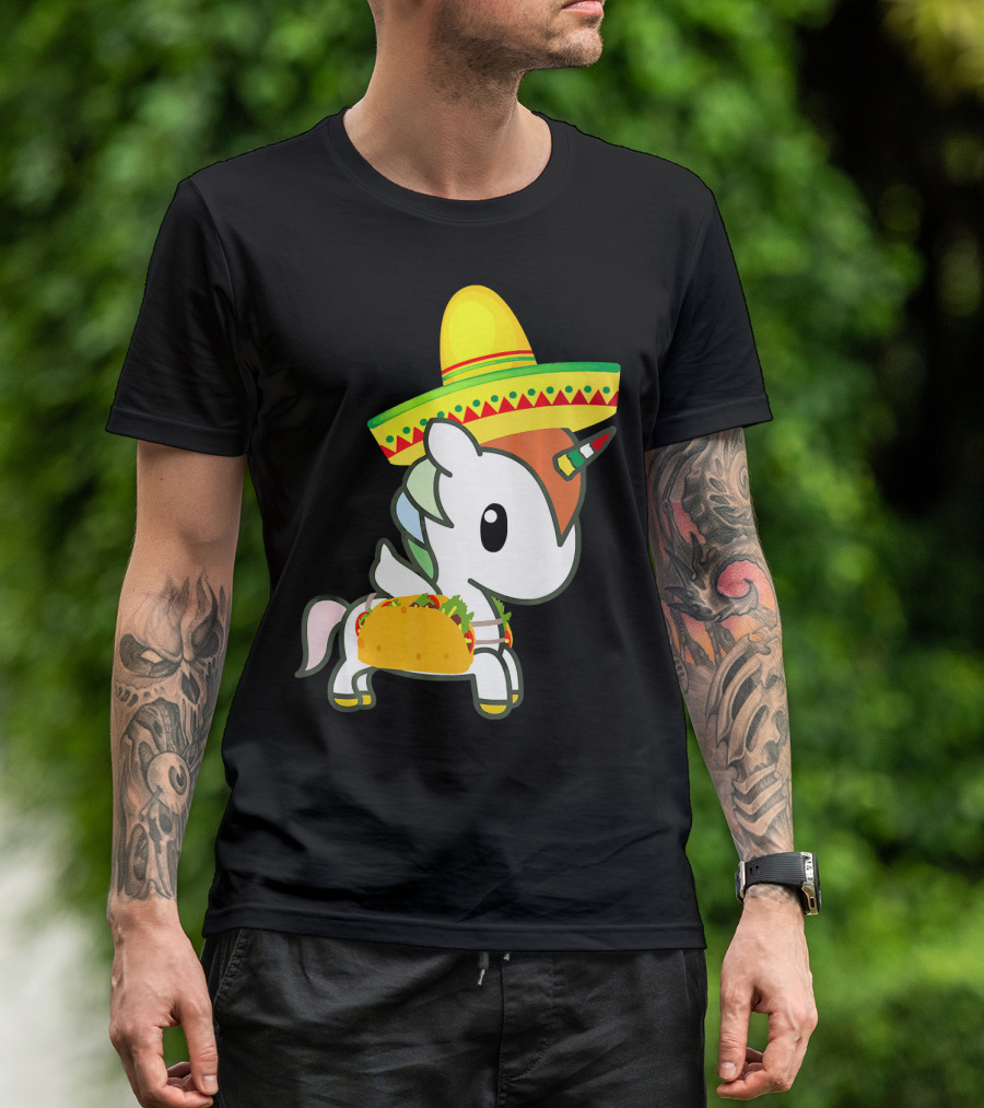 Chibi Cinco De Mayo Unicorn Wearing Sombrero Taco T-Shirt