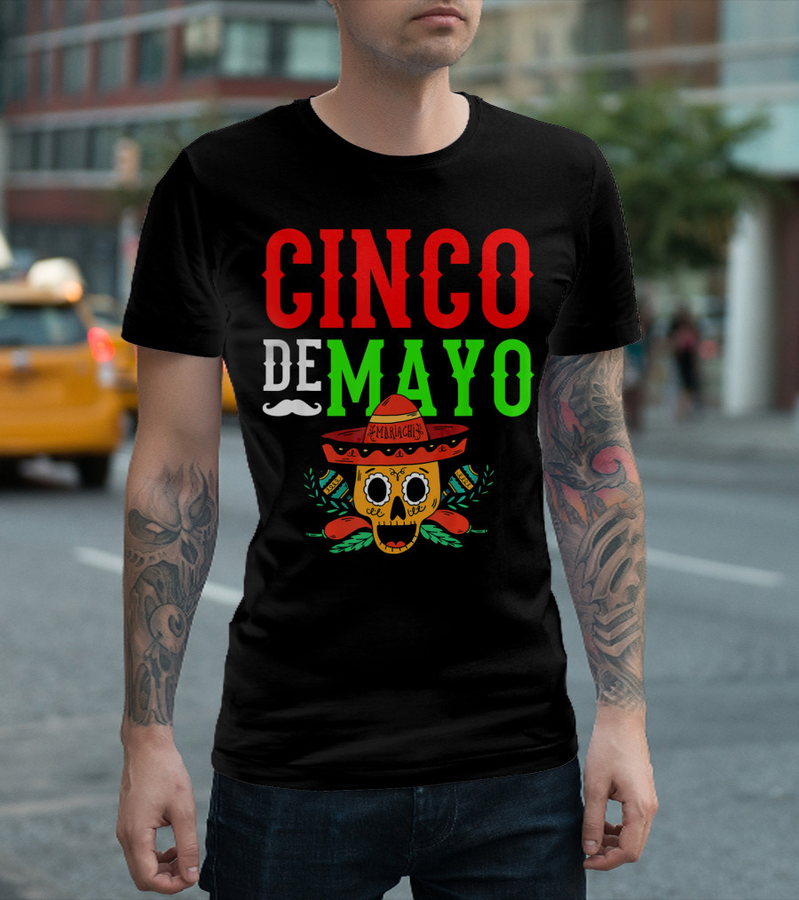 Cinco De Mayo Mariachi Skull Funny Mexic T-Shirt