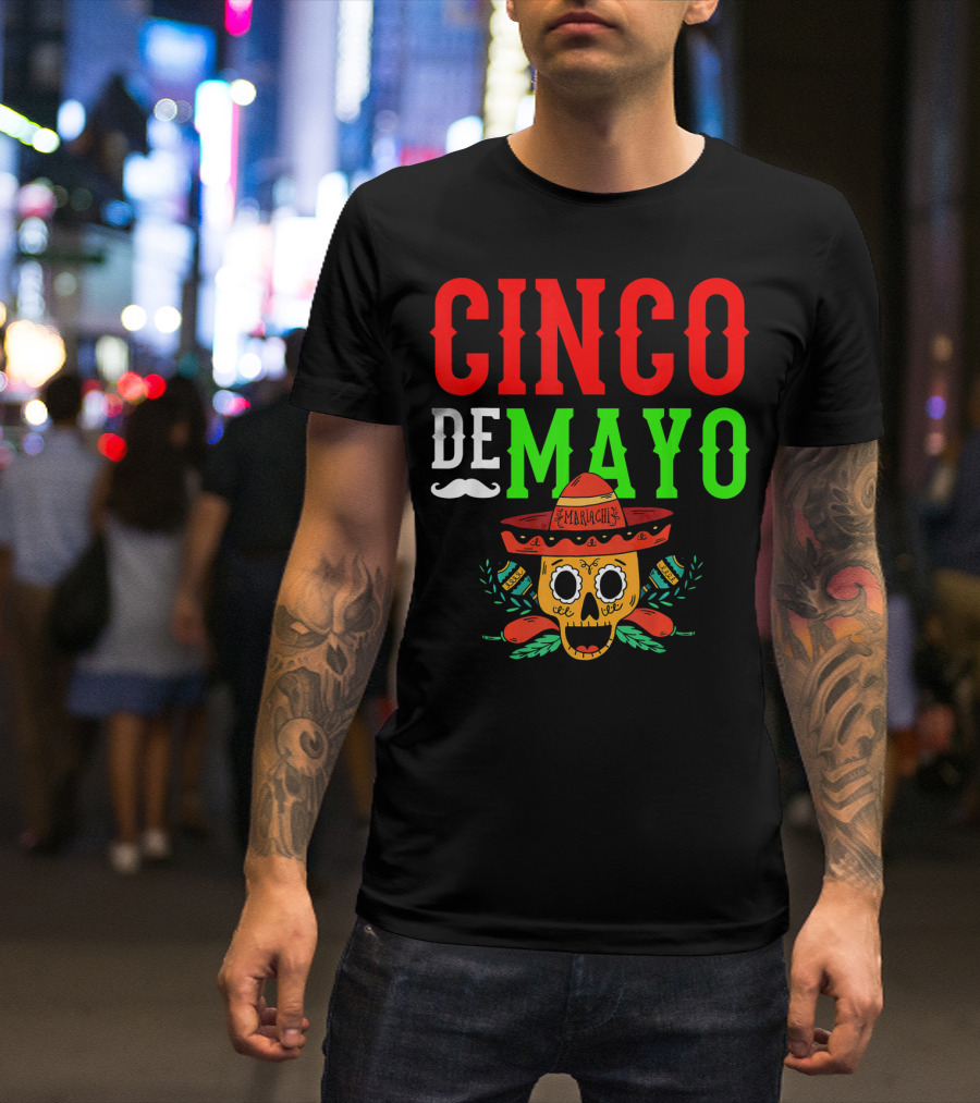 Cinco De Mayo Mariachi Skull Funny Mexic T-Shirt