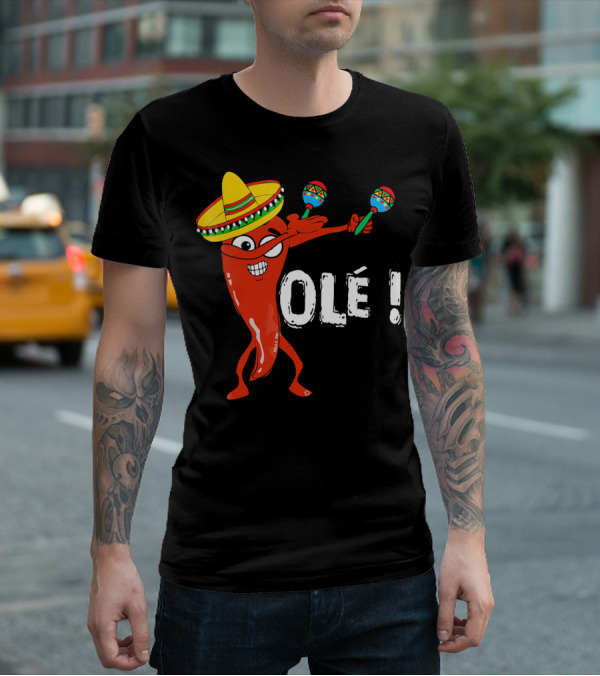 Olé Cinco De Mayo Dancing Chili With Sombrero And Maracas T-Shirt