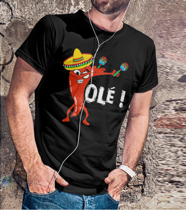 Olé Cinco De Mayo Dancing Chili With Sombrero And Maracas T-Shirt
