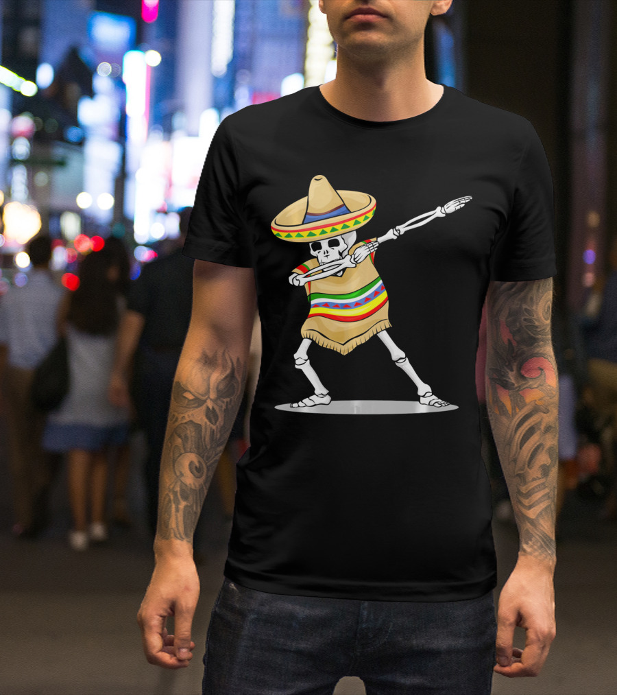 Cinco De Mayo Dabbing Skeleton Sombrero Poncho T-Shirt