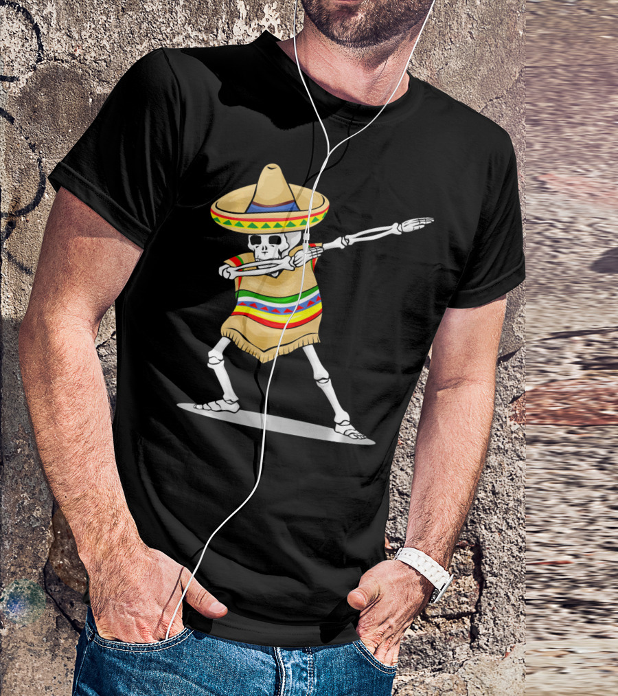Cinco De Mayo Dabbing Skeleton Sombrero Poncho T-Shirt