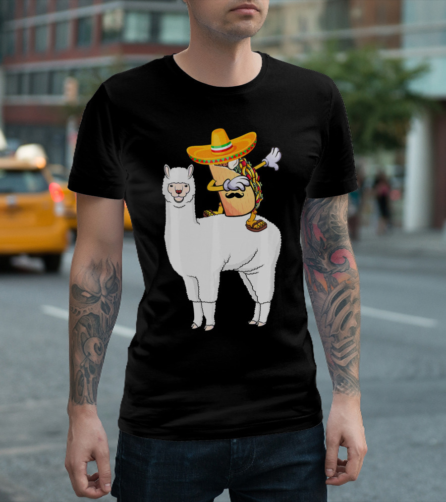 Dabbing Taco with Sombrero on Llama T-Shirt