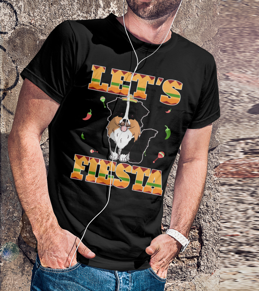 Let's Fiesta Australian Shepherd Dog Sombrero Maracas Peppers T-Shirt