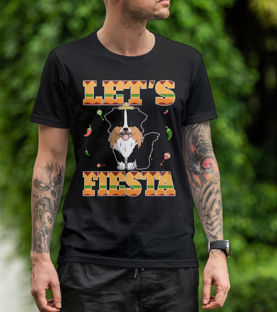 Let's Fiesta Australian Shepherd Dog Sombrero Maracas Peppers T-Shirt