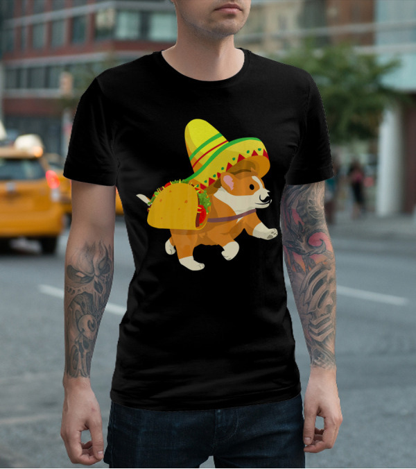 Cinco De Mayo Corgi In Sombrero And Taco Costume T-Shirt
