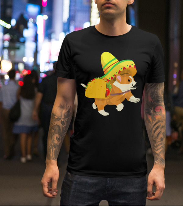Cinco De Mayo Corgi In Sombrero And Taco Costume T-Shirt