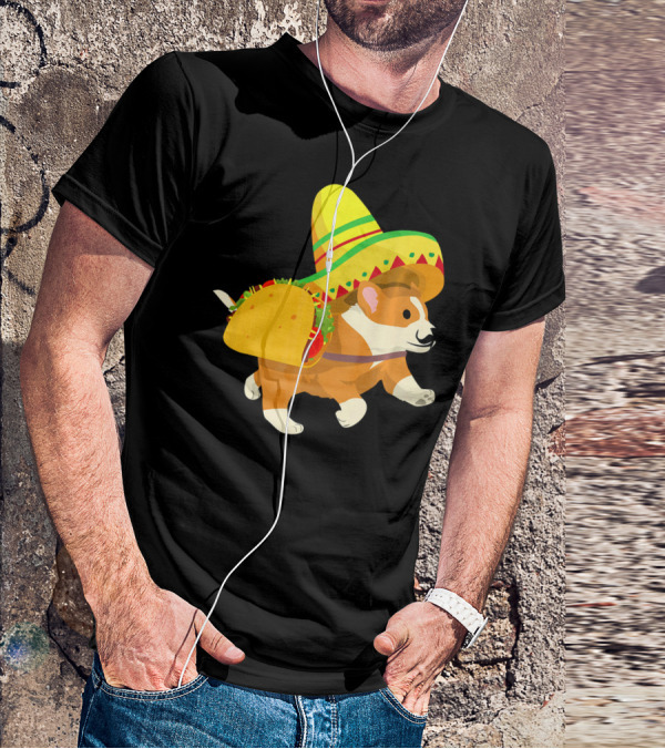 Cinco De Mayo Corgi In Sombrero And Taco Costume T-Shirt