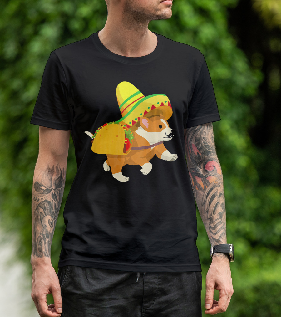 Cinco De Mayo Corgi In Sombrero And Taco Costume T-Shirt
