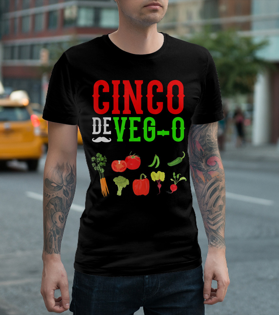 Cinco De Veg-O Vegetarian Vegetables Carrot Broccoli Tomato Pepper Radish T-Shirt