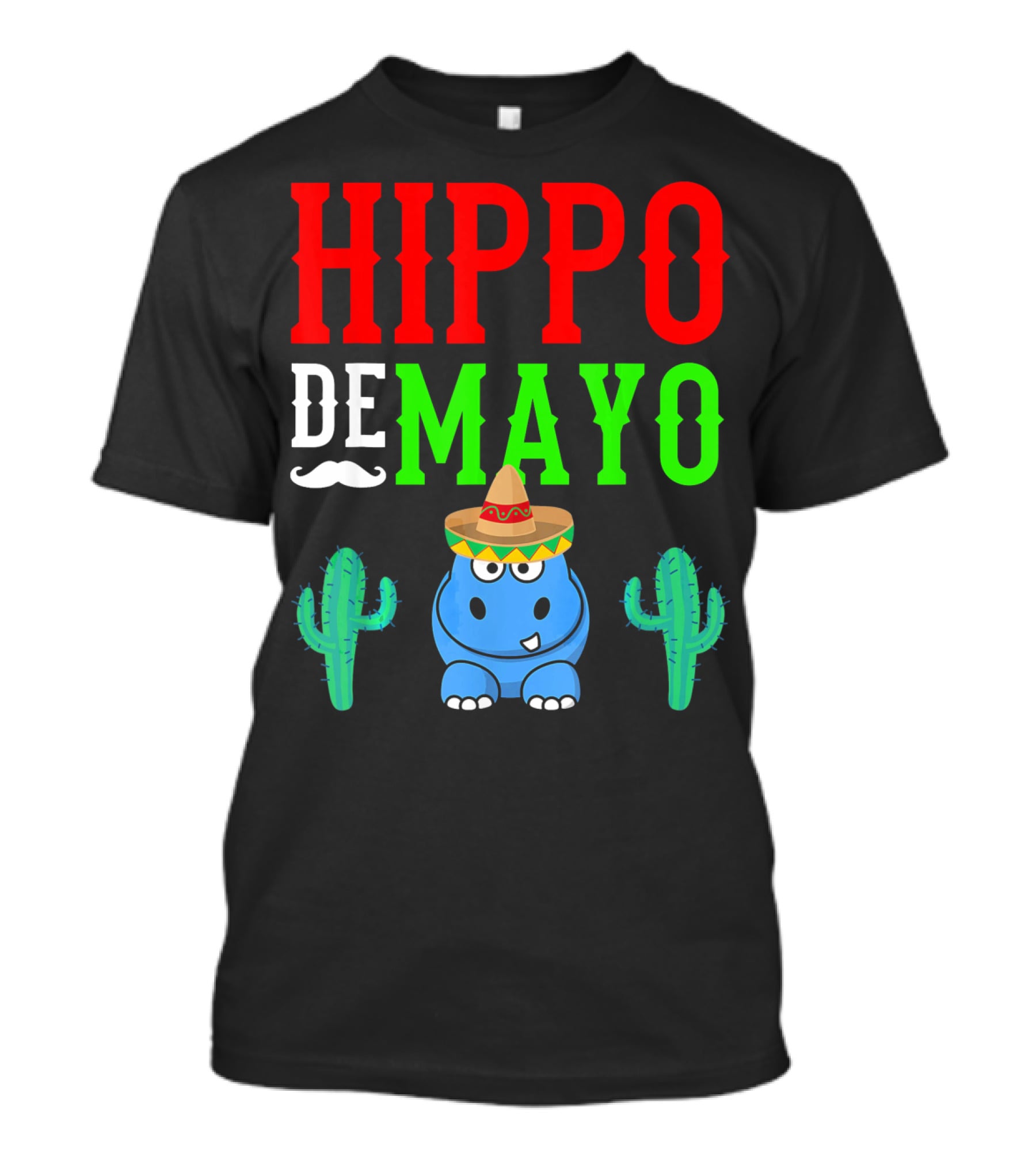 Hippo De Mayo Funny Mexico Fiesta With Sombrero Cactus T-Shirt