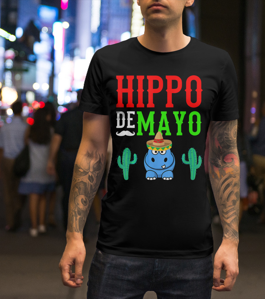 Hippo De Mayo Funny Mexico Fiesta With Sombrero Cactus T-Shirt