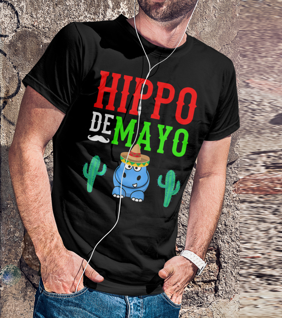 Hippo De Mayo Funny Mexico Fiesta With Sombrero Cactus T-Shirt