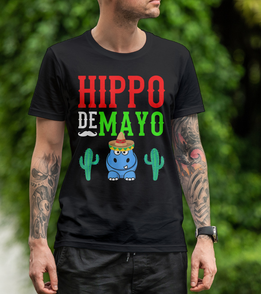 Hippo De Mayo Funny Mexico Fiesta With Sombrero Cactus T-Shirt