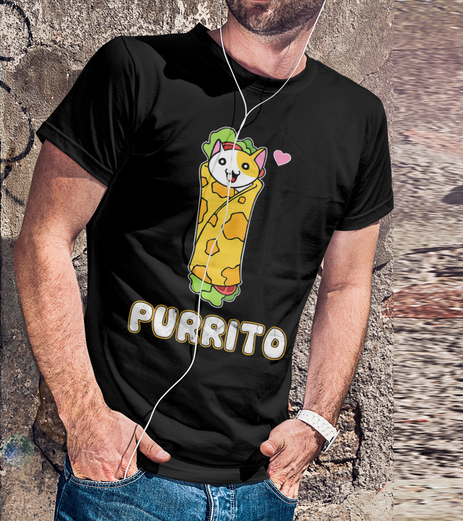Purrito Kitten Wrapped In Burrito With Heart And Taco Cat Expression T-Shirt