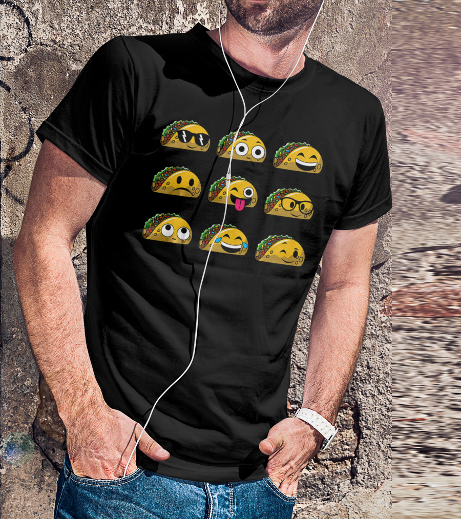 Funny Mexican Food Taco Emojis With Different Expressions T-Shirt