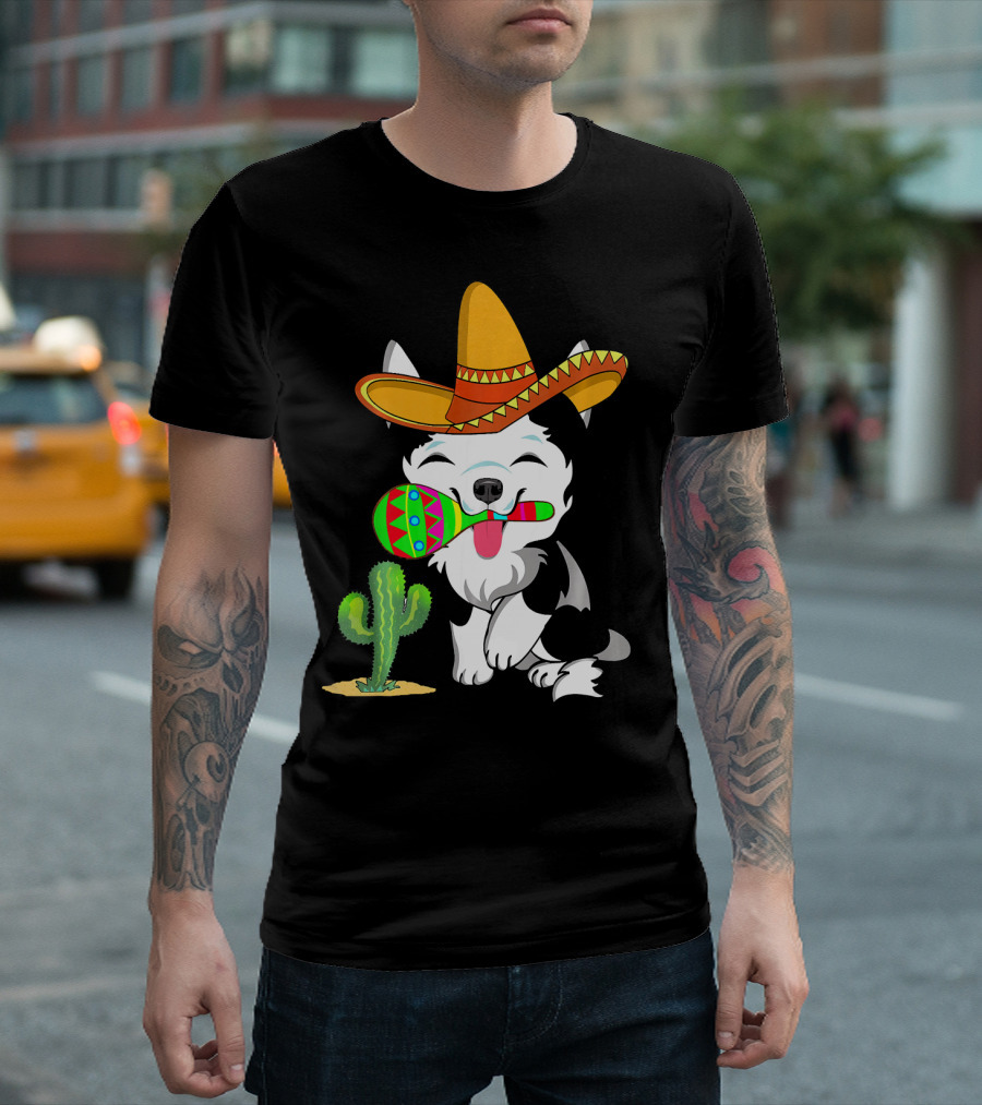 Cute Husky Dog with Sombrero and Maracas Cinco de Mayo 5th of May T-Shirt