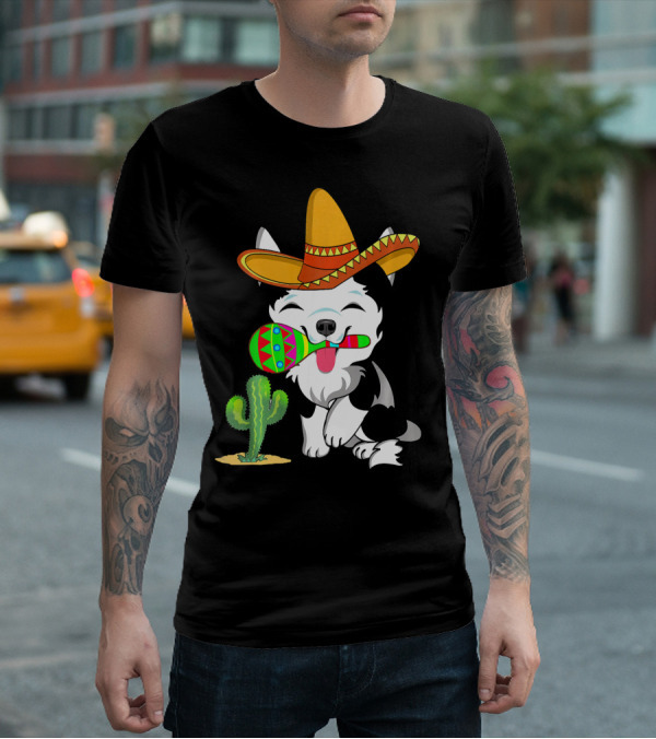 Cute Husky Dog With Sombrero And Maracas Cinco De Mayo 5th Of May T-Shirt