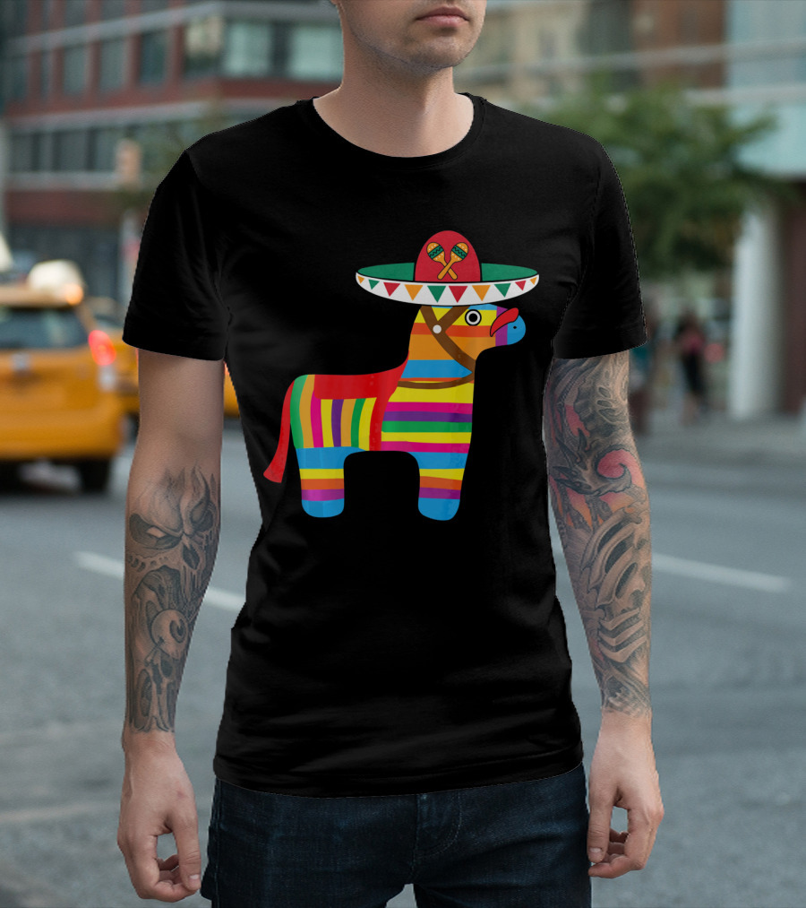 Pinata With Sombrero Mustache Cinco De Mayo Fiesta T-Shirt