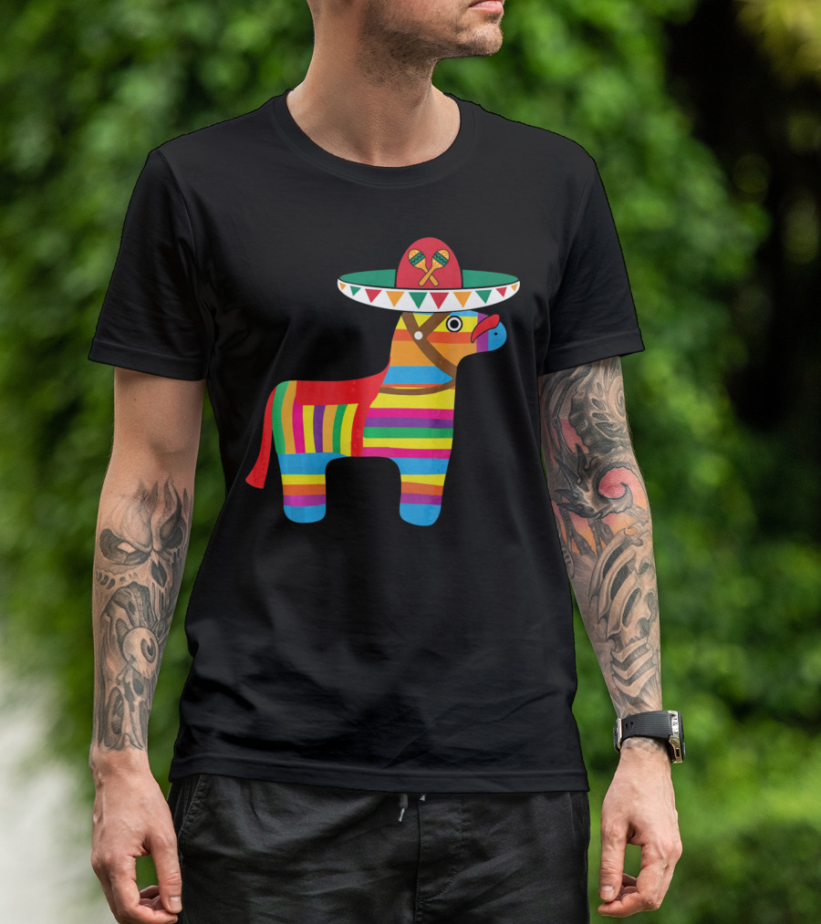 Pinata With Sombrero Mustache Cinco De Mayo Fiesta T-Shirt