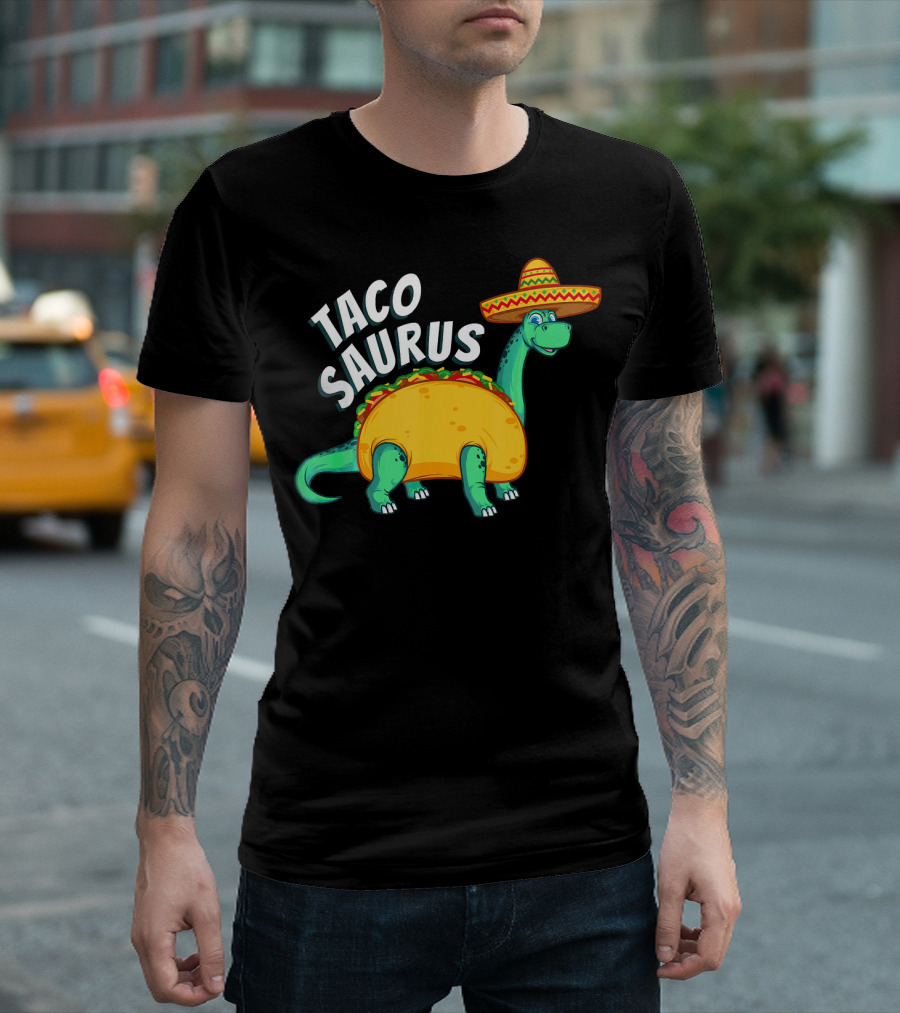 Tacosaurus Dinosaur Wearing Sombrero With Taco Body T-Shirt