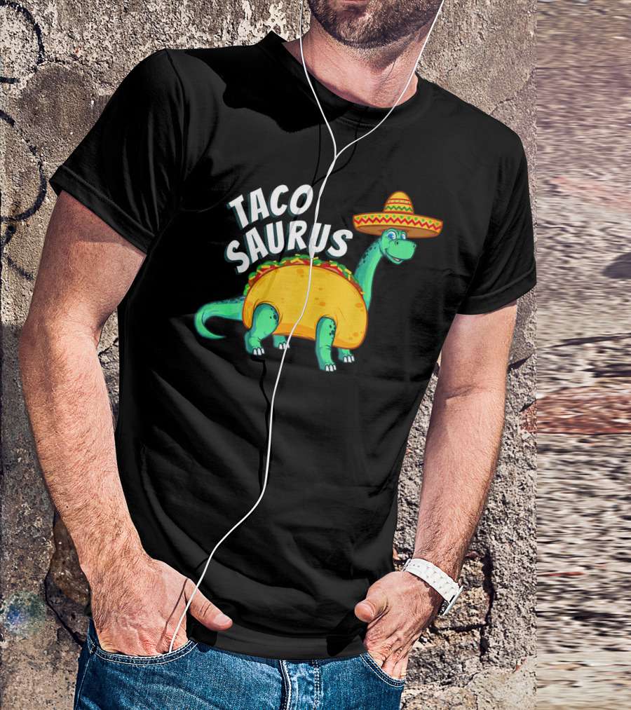 Tacosaurus Dinosaur Wearing Sombrero With Taco Body T-Shirt