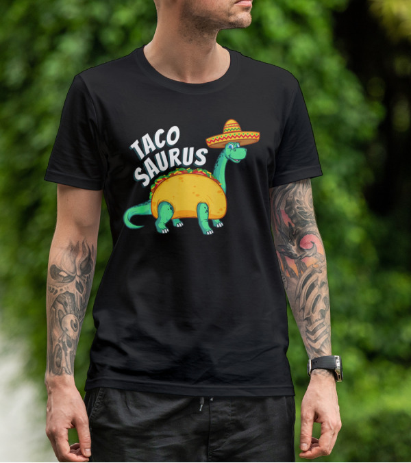 Tacosaurus Dinosaur Wearing Sombrero With Taco Body T-Shirt