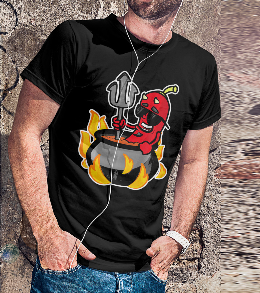 Funny Chili Pepper Devil In Fiery Pot Cinco De Mayo T-Shirt