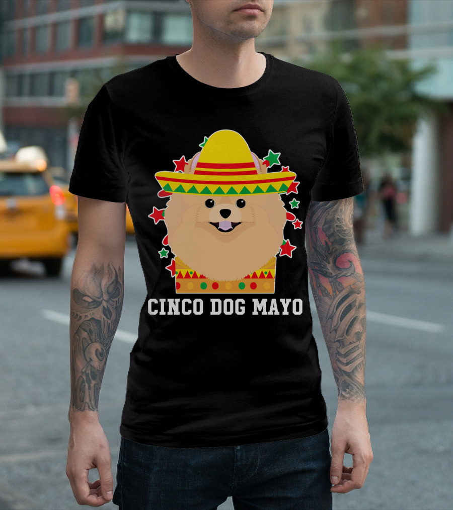 Cinco Dog Mayo Pomeranian Sombrero Stars T-Shirt