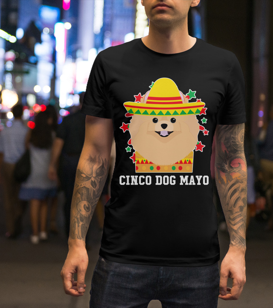 Cinco Dog Mayo Pomeranian Sombrero Stars T-Shirt